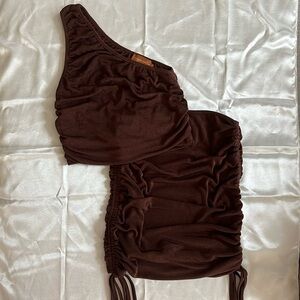One Shoulder Brown Summer Set size Medium